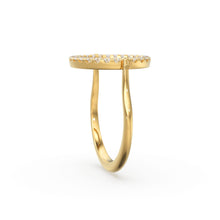 Load image into Gallery viewer, Open Circle Pave Diamond Ring in 14k Gold / Unique Diamond Ring / Floating Spinner Ring / Bespoke Designer Gold Ring