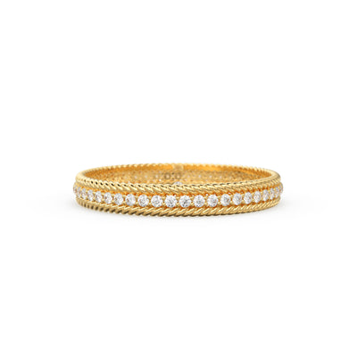 14k Gold Twisted Diamond Wedding Band / Twisted Band Ring with Diamonds/ Micro Pave Ring with Twisted Gold Band/ Minimalist Stacking Ring