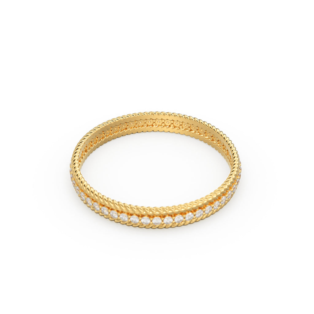 14k Gold Twisted Diamond Wedding Band / Twisted Band Ring with Diamonds/ Micro Pave Ring with Twisted Gold Band/ Minimalist Stacking Ring