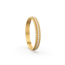 Load image into Gallery viewer, 14k Gold Twisted Diamond Wedding Band / Twisted Band Ring with Diamonds/ Micro Pave Ring with Twisted Gold Band/ Minimalist Stacking Ring