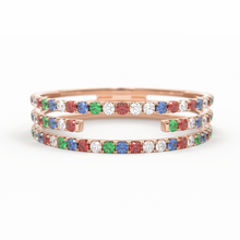 Load image into Gallery viewer, Gradient Micro Pave Rainbow Eternity Ring / 3 Row Band / Cocktail Ring / 14k Gold/ Blue Sapphire, Emerald, Ruby Orange Sapphire, Ruby Ring