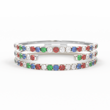 Load image into Gallery viewer, Gradient Micro Pave Rainbow Eternity Ring / 3 Row Band / Cocktail Ring / 14k Gold/ Blue Sapphire, Emerald, Ruby Orange Sapphire, Ruby Ring