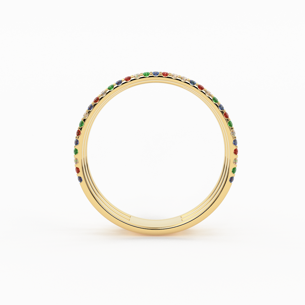 Gradient Micro Pave Rainbow Eternity Ring / 3 Row Band / Cocktail Ring / 14k Gold/ Blue Sapphire, Emerald, Ruby Orange Sapphire, Ruby Ring
