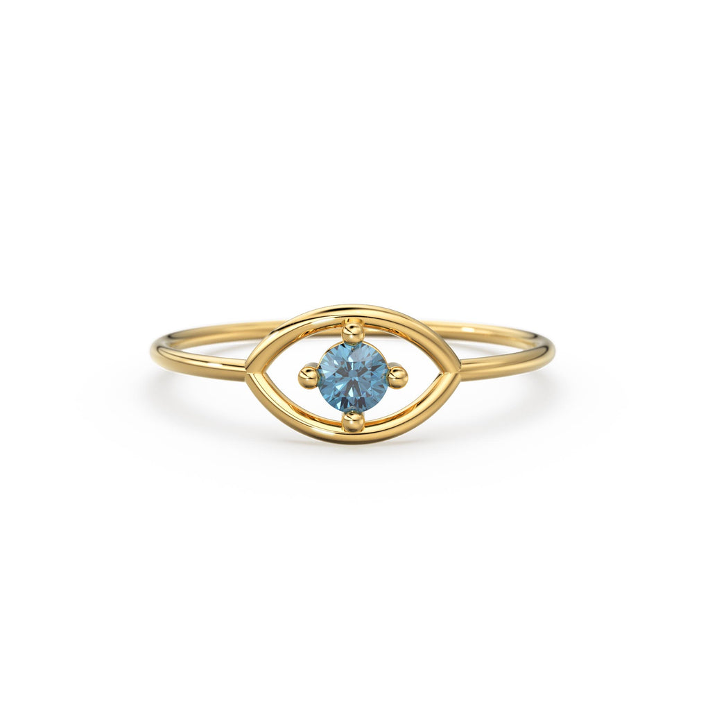 14K Gold Eye Ring / Evil Eye Ring / Sapphire / Ruby Ring / June Birthstone / Emerald / Stacking Ring / Blue Diamond Band / Birthstone Ring
