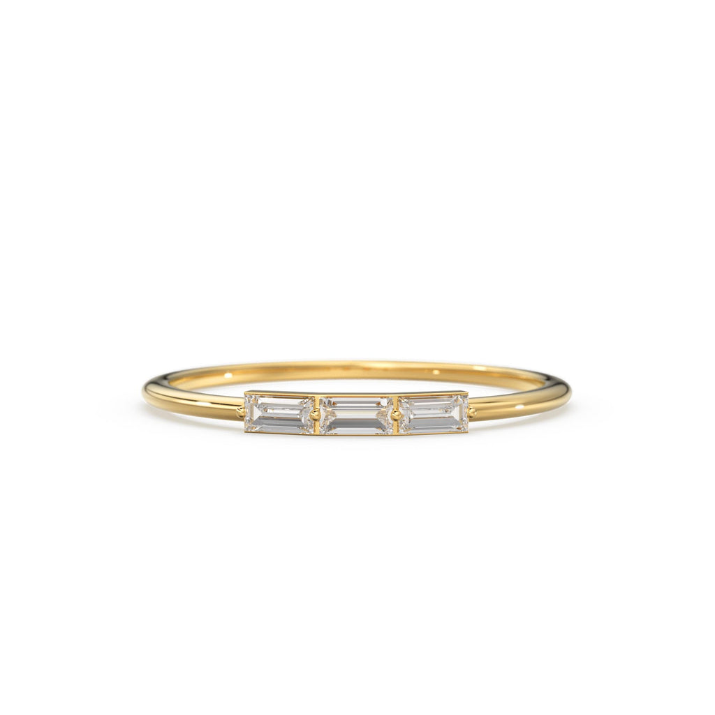 Baguette Diamond Ring / Minimalist Ring 14k Solid Gold / Diamond Ring / Trio Diamond Ring / Thin Gold Stacking Rings / Promise Ring