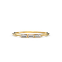 Load image into Gallery viewer, Baguette Diamond Ring / Minimalist Ring 14k Solid Gold / Diamond Ring / Trio Diamond Ring / Thin Gold Stacking Rings / Promise Ring