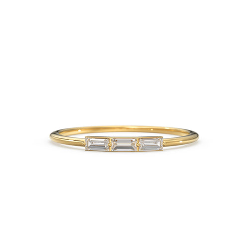 Baguette Diamond Ring / Minimalist Ring 14k Solid Gold / Diamond Ring / Trio Diamond Ring / Thin Gold Stacking Rings / Promise Ring