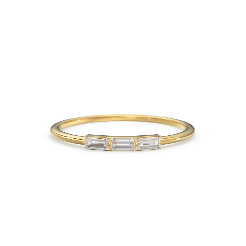 Baguette Diamond Ring / Minimalist Ring 14k Solid Gold / Diamond Ring / Trio Diamond Ring / Thin Gold Stacking Rings / Promise Ring