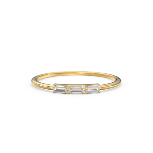 Baguette Diamond Ring / Minimalist Ring 14k Solid Gold / Diamond Ring / Trio Diamond Ring / Thin Gold Stacking Rings / Promise Ring