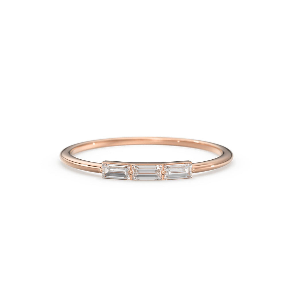 Baguette Diamond Ring / Minimalist Ring 14k Solid Gold / Diamond Ring / Trio Diamond Ring / Thin Gold Stacking Rings / Promise Ring