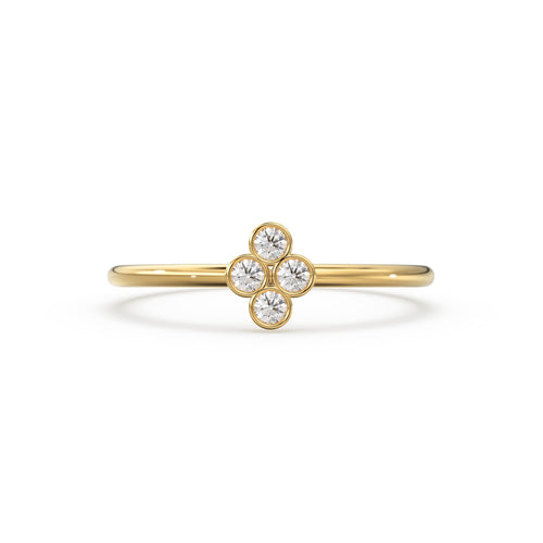 14k Gold Bezel Setting Diamond Ring / Dainty Diamond Ring / Thin Diamond Ring / Gold Diamond Ring / Four Stone Ring / Simple Diamond Ring