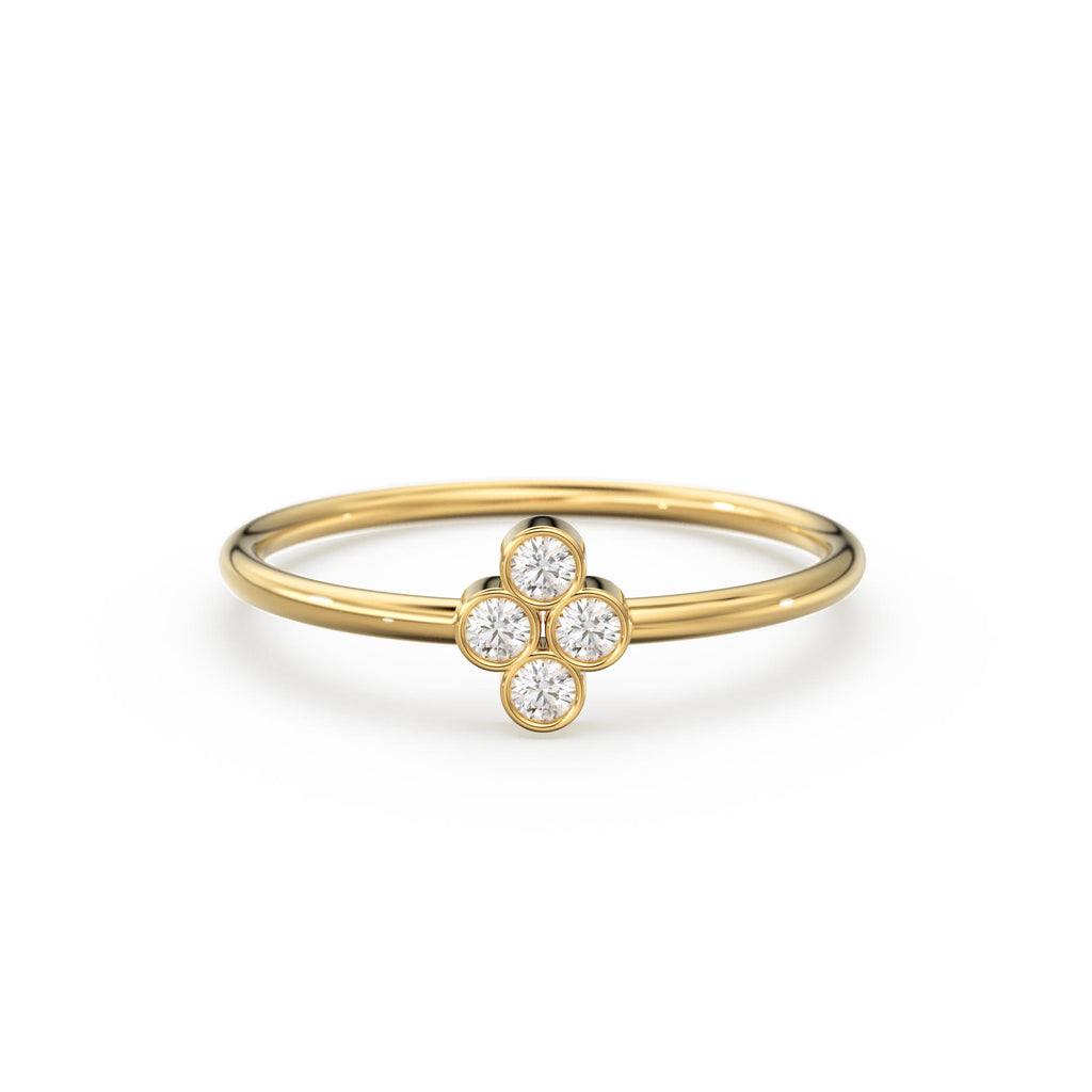 14k Gold Bezel Setting Diamond Ring / Dainty Diamond Ring / Thin Diamond Ring / Gold Diamond Ring / Four Stone Ring / Simple Diamond Ring