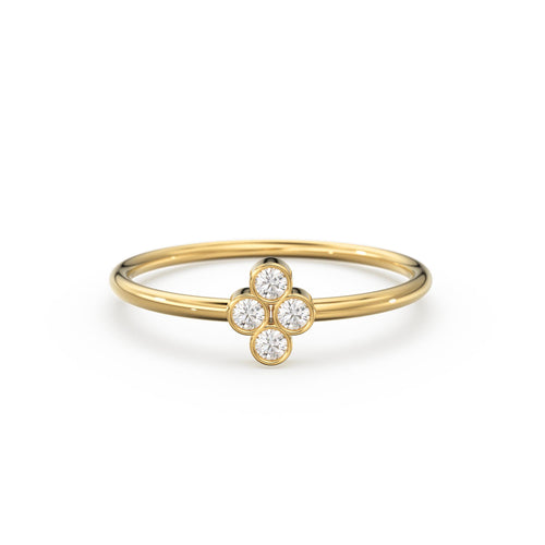 14k Gold Bezel Setting Diamond Ring / Dainty Diamond Ring / Thin Diamond Ring / Gold Diamond Ring / Four Stone Ring / Simple Diamond Ring