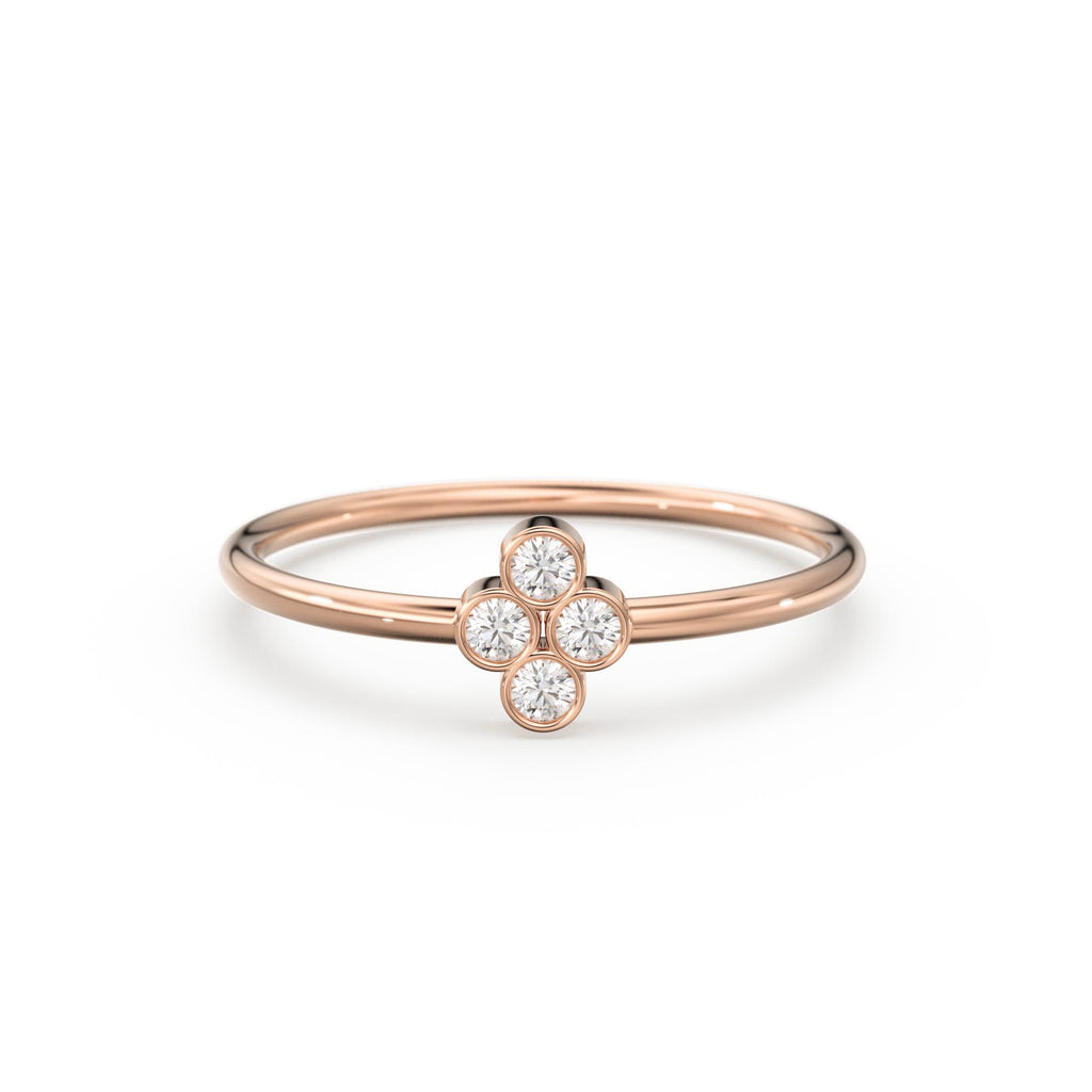 14k Gold Bezel Setting Diamond Ring / Dainty Diamond Ring / Thin Diamond Ring / Gold Diamond Ring / Four Stone Ring / Simple Diamond Ring