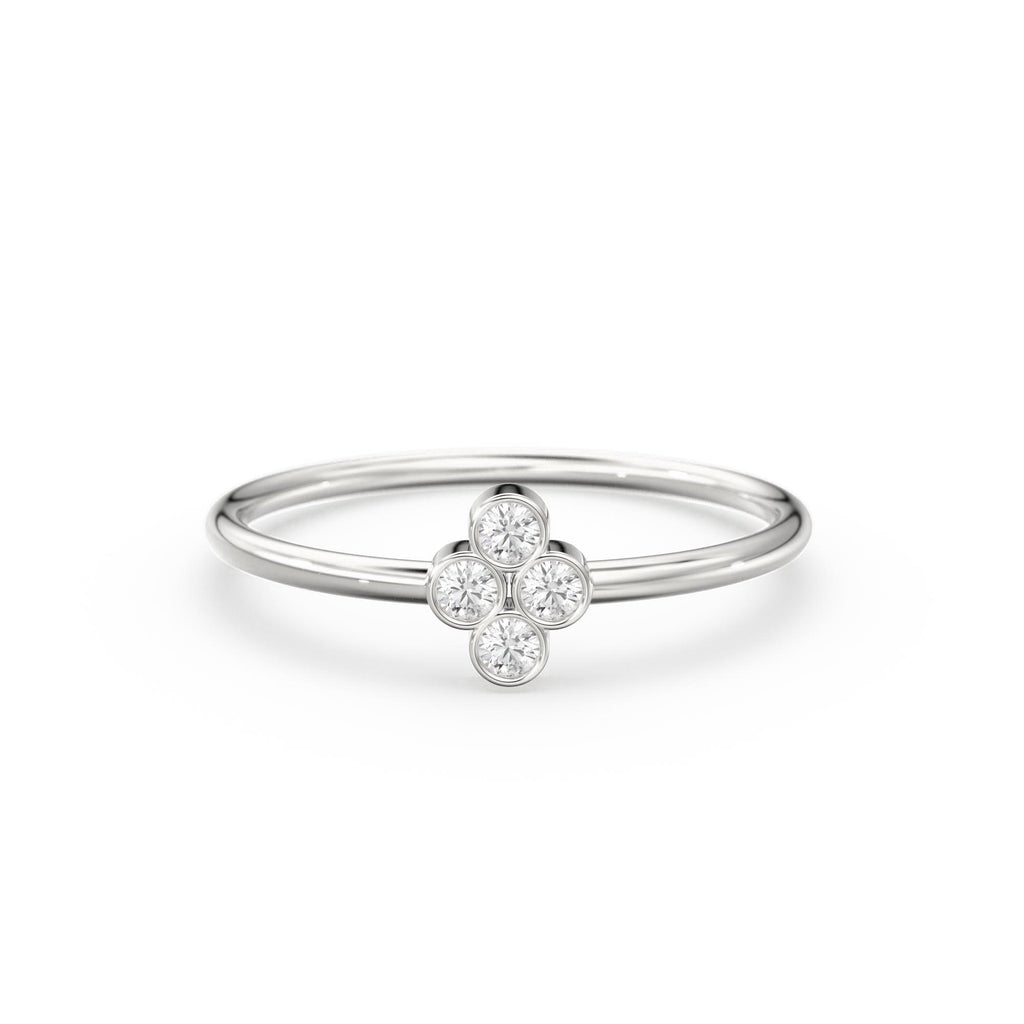 14k Gold Bezel Setting Diamond Ring / Dainty Diamond Ring / Thin Diamond Ring / Gold Diamond Ring / Four Stone Ring / Simple Diamond Ring