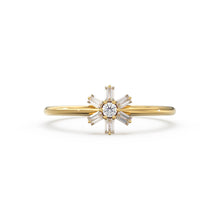 Load image into Gallery viewer, Diamond Ring / 14k Gold Baguette Diamond Flower Ring / Minimalist Promise Ring / Birthday Gift For Her / Rose Gold / White Gold