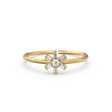 Load image into Gallery viewer, Diamond Ring / 14k Gold Baguette Diamond Flower Ring / Minimalist Promise Ring / Birthday Gift For Her / Rose Gold / White Gold