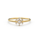 Diamond Ring / 14k Gold Baguette Diamond Flower Ring / Minimalist Promise Ring / Birthday Gift For Her / Rose Gold / White Gold