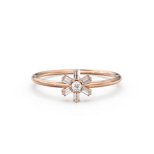 Load image into Gallery viewer, Diamond Ring / 14k Gold Baguette Diamond Flower Ring / Minimalist Promise Ring / Birthday Gift For Her / Rose Gold / White Gold