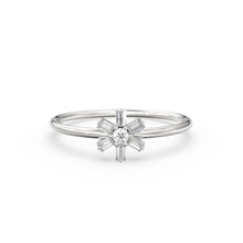 Load image into Gallery viewer, Diamond Ring / 14k Gold Baguette Diamond Flower Ring / Minimalist Promise Ring / Birthday Gift For Her / Rose Gold / White Gold