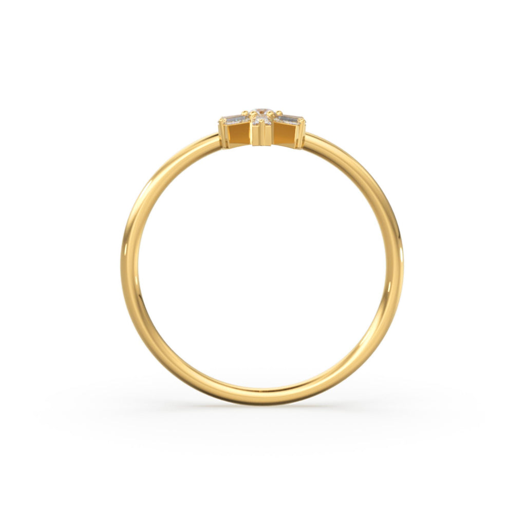 Diamond Ring / 14k Gold Baguette Diamond Flower Ring / Minimalist Promise Ring / Birthday Gift For Her / Rose Gold / White Gold