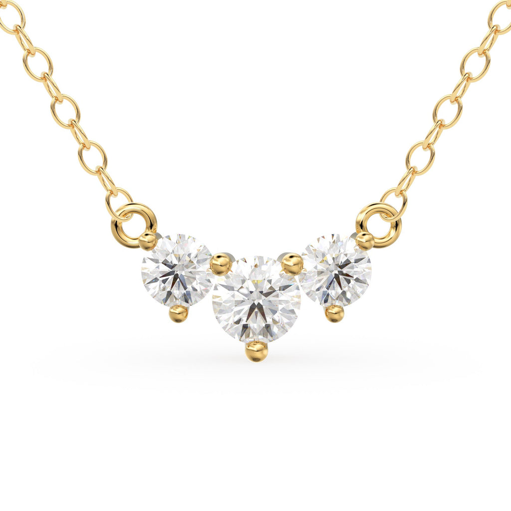 Classic Trio Diamond Necklace / 14k Gold Diamond Necklace 0.26 Ctw /Past Present Future / Prong Setting 3 Stone / Gift for her