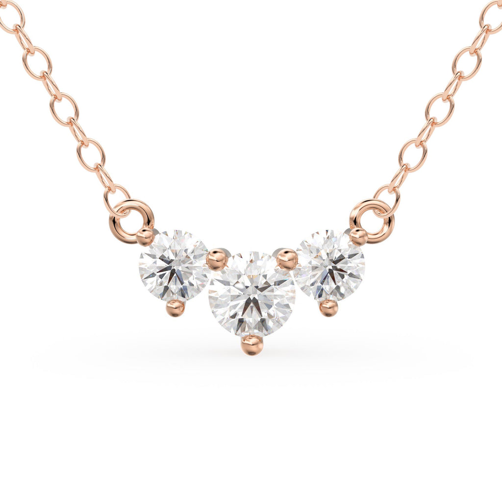 Classic Trio Diamond Necklace / 14k Gold Diamond Necklace 0.26 Ctw /Past Present Future / Prong Setting 3 Stone / Gift for her