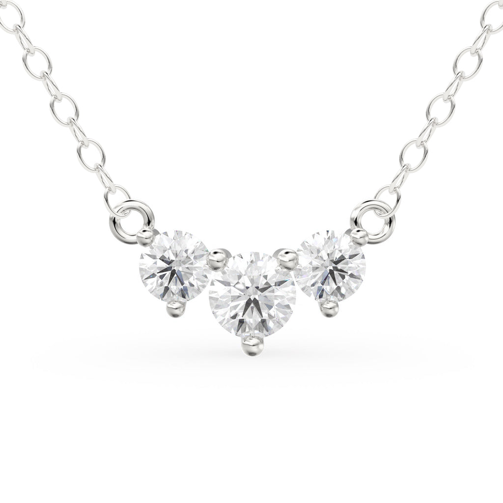Classic Trio Diamond Necklace / 14k Gold Diamond Necklace 0.26 Ctw /Past Present Future / Prong Setting 3 Stone / Gift for her