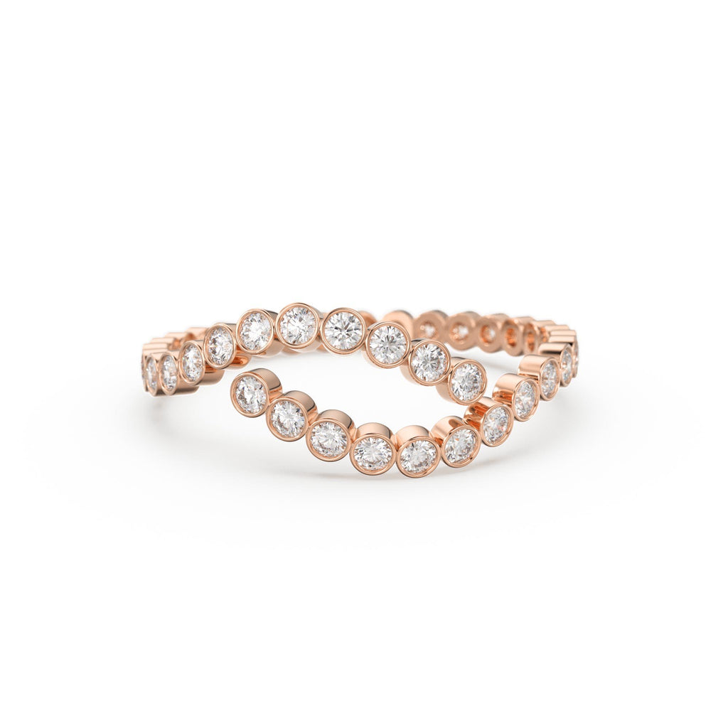 Diamond Eternity Ring, 14k Wedding Band for Her, Eternity Ring, Thin Diamond Band, Bezel Setting Eternity Band, Bypass Bezel Eternity Ring