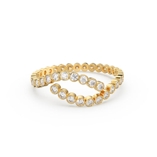 Diamond Eternity Ring, 14k Wedding Band for Her, Eternity Ring, Thin Diamond Band, Bezel Setting Eternity Band, Bypass Bezel Eternity Ring