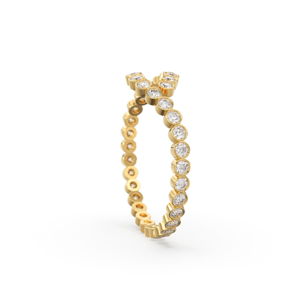 Diamond Eternity Ring, 14k Wedding Band for Her, Eternity Ring, Thin Diamond Band, Bezel Setting Eternity Band, Bypass Bezel Eternity Ring