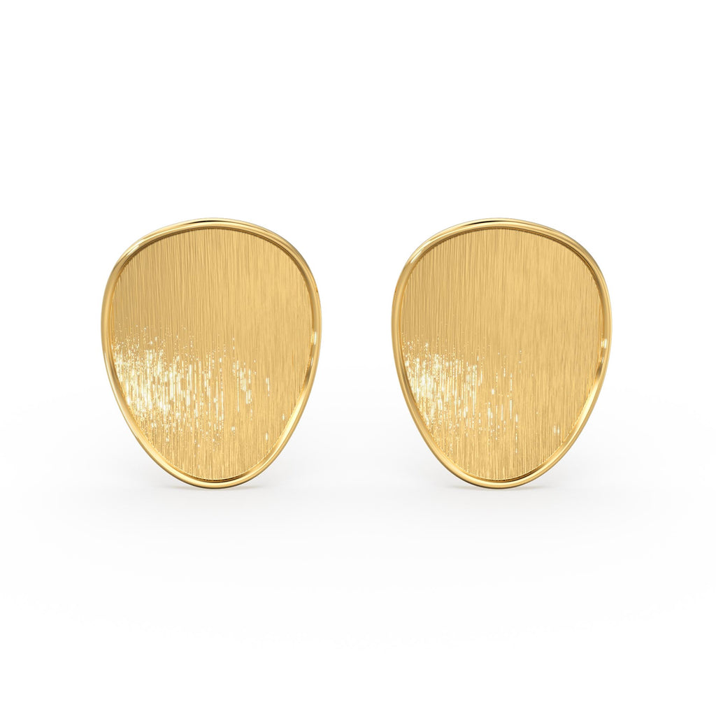 Brushed Metal 14k Gold Earrings/ Oval Earrings in 14k Solid Gold / Handmade Earrings/ Textured Earrings/ Statement 14k Gold Studs / Gift