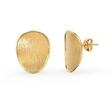 Load image into Gallery viewer, Brushed Metal 14k Gold Earrings/ Oval Earrings in 14k Solid Gold / Handmade Earrings/ Textured Earrings/ Statement 14k Gold Studs / Gift