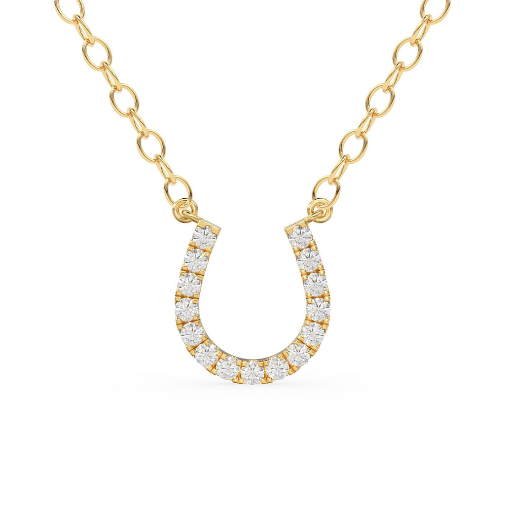 Mini Diamond Horseshoe Necklace/ 14k Gold Lucky HorseShoe Charm Necklace with Diamonds/ Mini Horseshoe Pendant / Good Luck Charm Pendant
