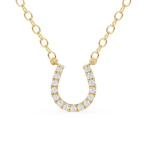 Mini Diamond Horseshoe Necklace/ 14k Gold Lucky HorseShoe Charm Necklace with Diamonds/ Mini Horseshoe Pendant / Good Luck Charm Pendant