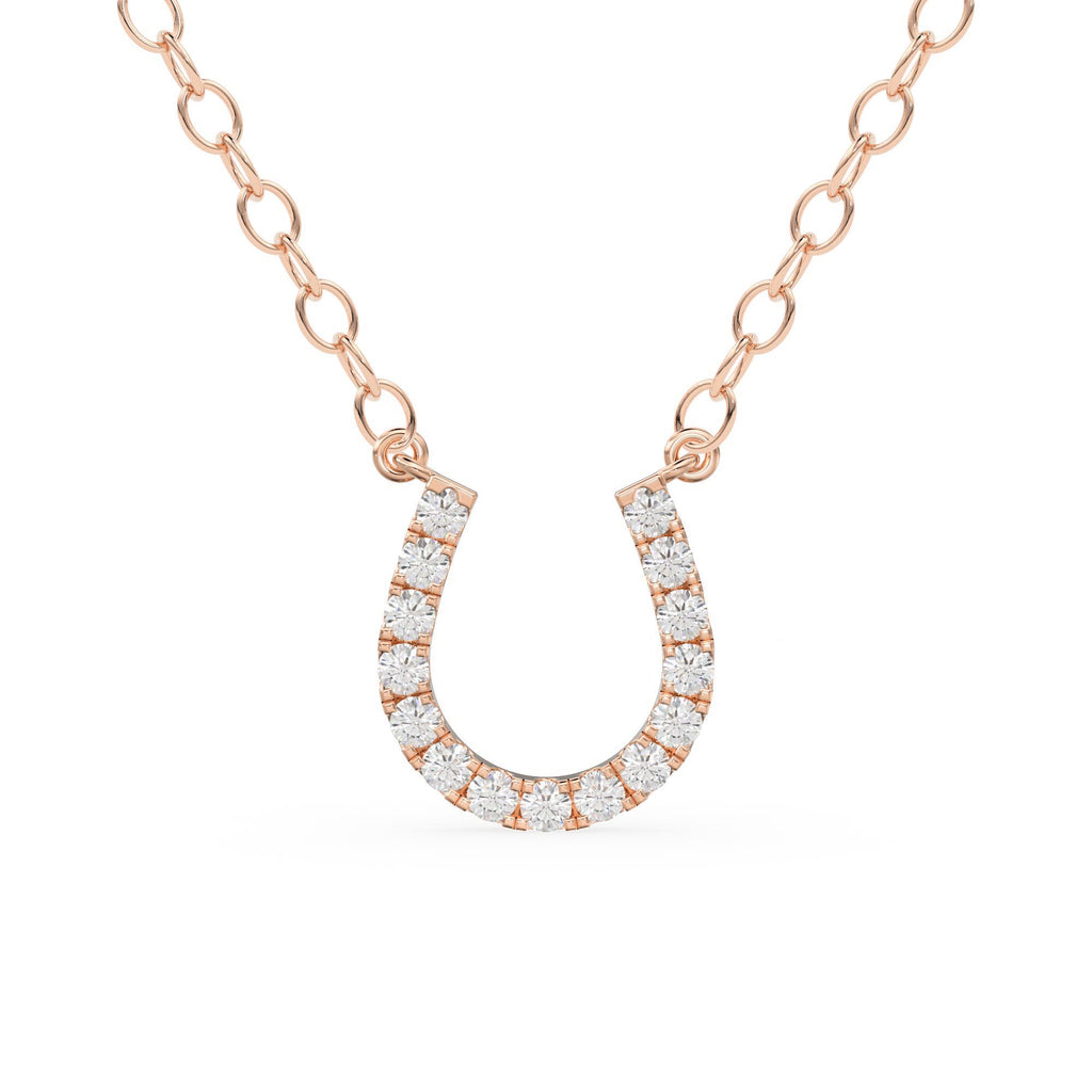 Mini Diamond Horseshoe Necklace/ 14k Gold Lucky HorseShoe Charm Necklace with Diamonds/ Mini Horseshoe Pendant / Good Luck Charm Pendant