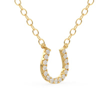 Load image into Gallery viewer, Mini Diamond Horseshoe Necklace/ 14k Gold Lucky HorseShoe Charm Necklace with Diamonds/ Mini Horseshoe Pendant / Good Luck Charm Pendant