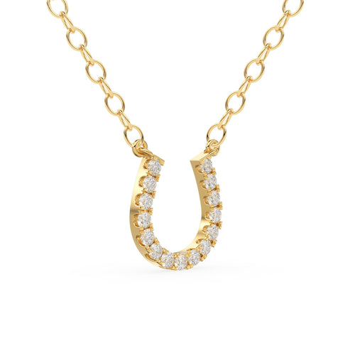 Mini Diamond Horseshoe Necklace/ 14k Gold Lucky HorseShoe Charm Necklace with Diamonds/ Mini Horseshoe Pendant / Good Luck Charm Pendant