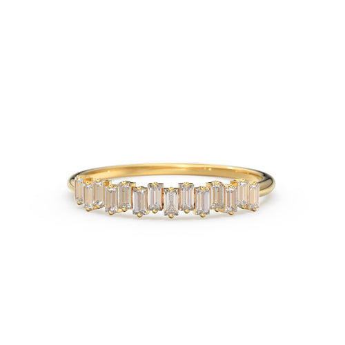 Baguette Ring / 14k Gold Stacking Diamond Womens Wedding Ring / Half Eternity Diamond Ring / Petite Stackable Ring / Channel Set Dainty Ring
