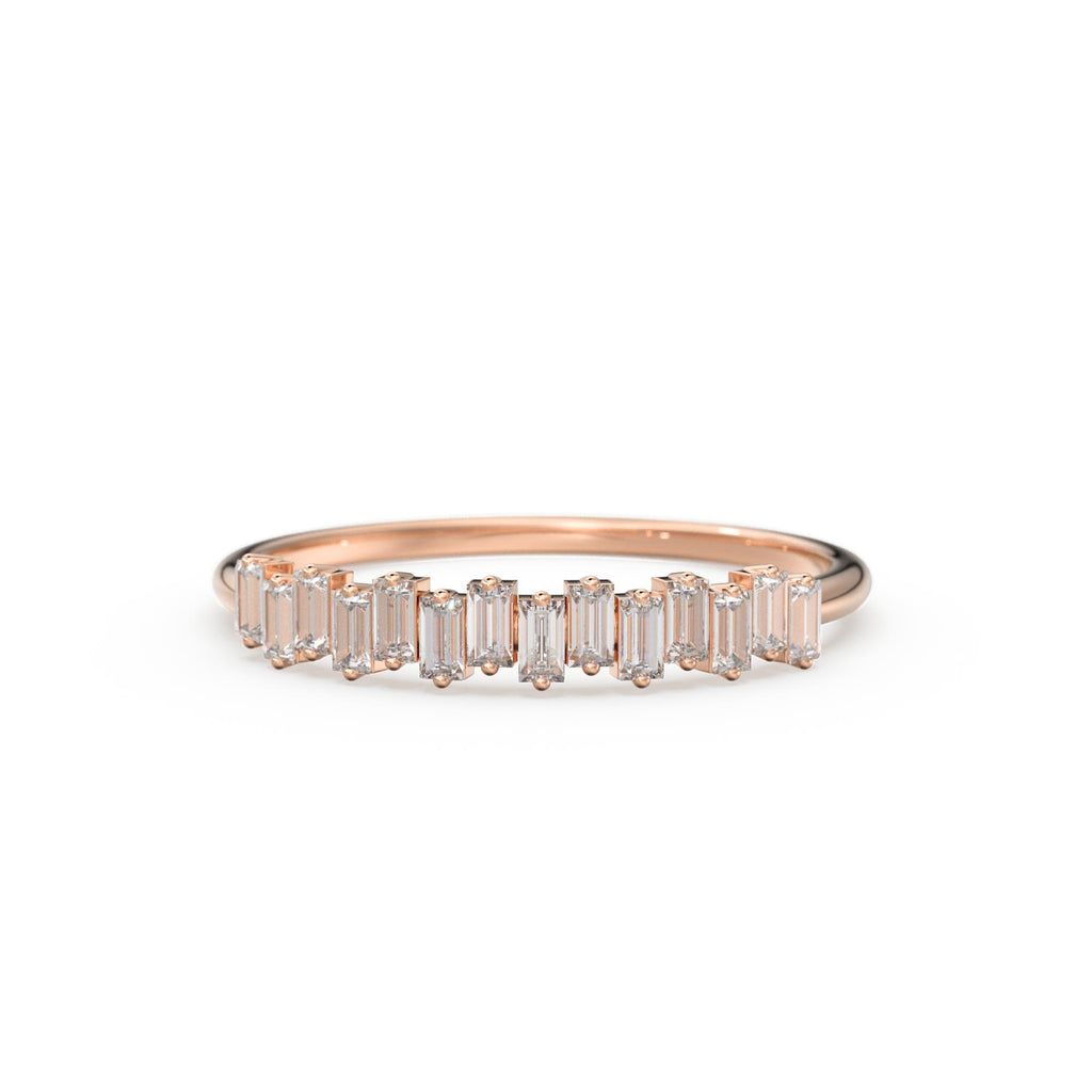 Baguette Ring / 14k Gold Stacking Diamond Womens Wedding Ring / Half Eternity Diamond Ring / Petite Stackable Ring / Channel Set Dainty Ring