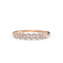 Load image into Gallery viewer, Baguette Ring / 14k Gold Stacking Diamond Womens Wedding Ring / Half Eternity Diamond Ring / Petite Stackable Ring / Channel Set Dainty Ring