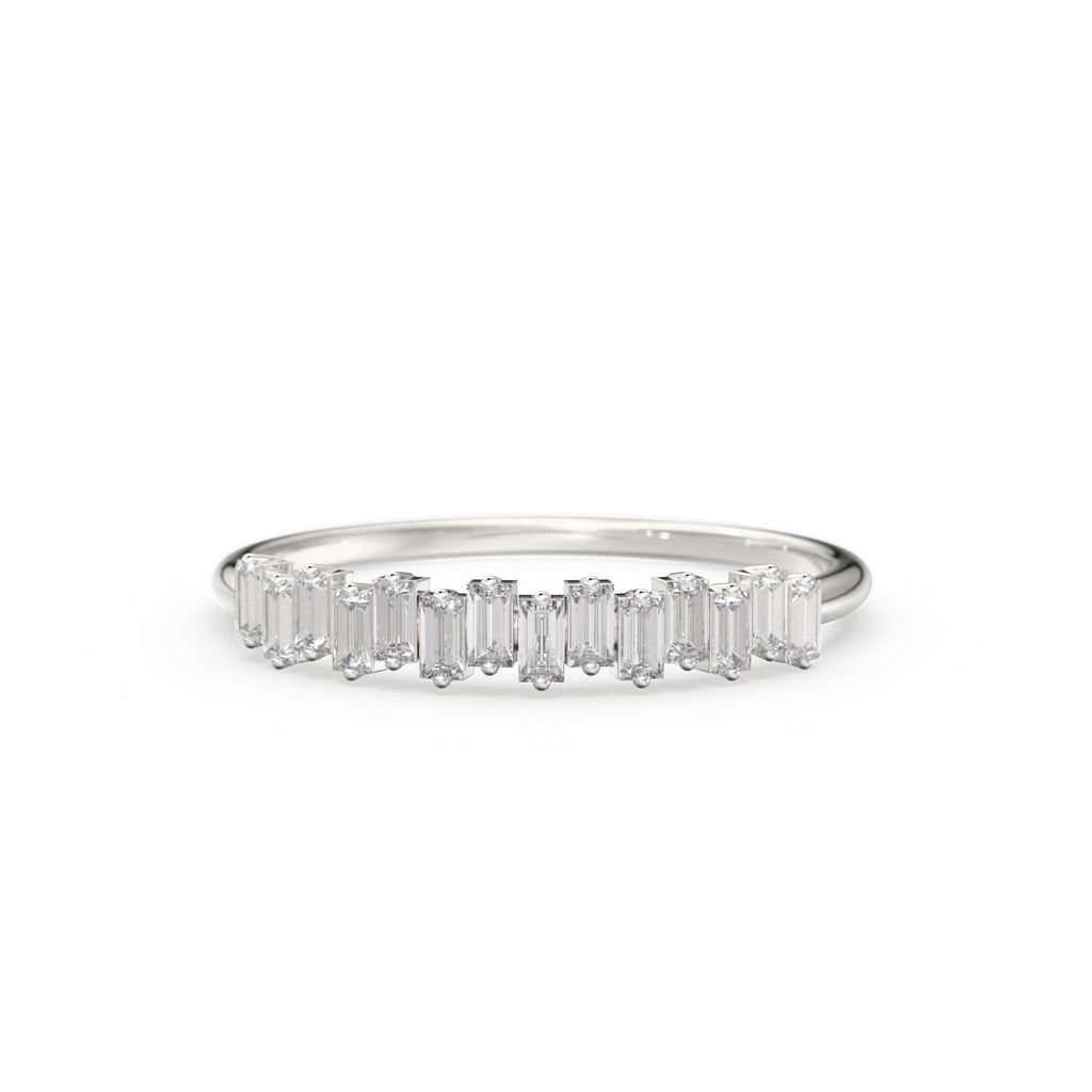 Baguette Ring / 14k Gold Stacking Diamond Womens Wedding Ring / Half Eternity Diamond Ring / Petite Stackable Ring / Channel Set Dainty Ring