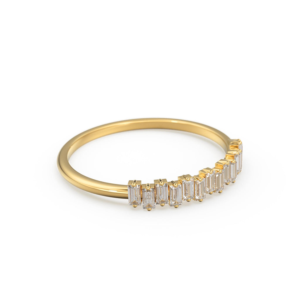 Baguette Ring / 14k Gold Stacking Diamond Womens Wedding Ring / Half Eternity Diamond Ring / Petite Stackable Ring / Channel Set Dainty Ring