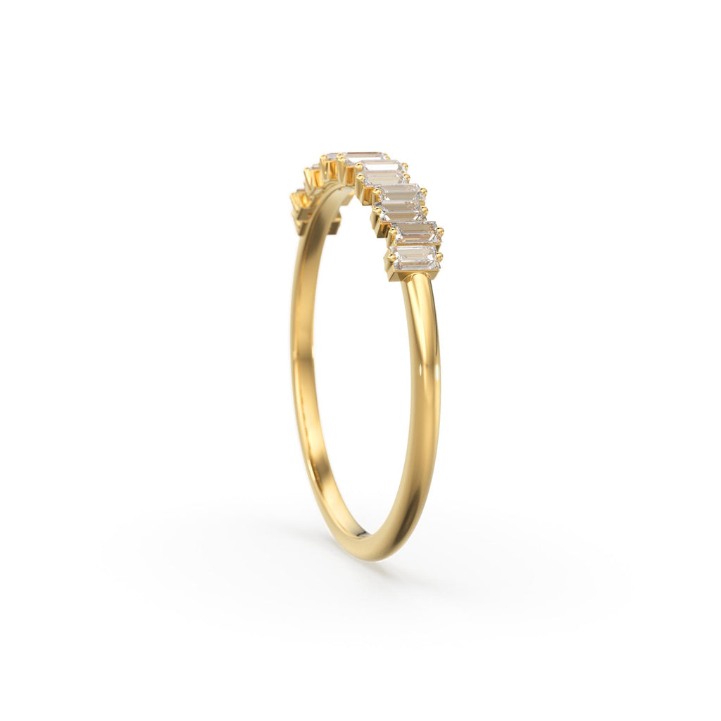 Baguette Ring / 14k Gold Stacking Diamond Womens Wedding Ring / Half Eternity Diamond Ring / Petite Stackable Ring / Channel Set Dainty Ring