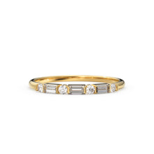 Load image into Gallery viewer, Alternating Baguette Round Diamond Wedding Ring / Baguette Ring / 14k Stacking  Ring / Half Eternity Diamond Ring / Petite Stackable Ring