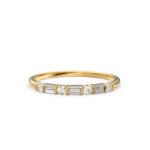 Load image into Gallery viewer, Alternating Baguette Round Diamond Wedding Ring / Baguette Ring / 14k Stacking  Ring / Half Eternity Diamond Ring / Petite Stackable Ring