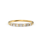 Alternating Baguette Round Diamond Wedding Ring / Baguette Ring / 14k Stacking  Ring / Half Eternity Diamond Ring / Petite Stackable Ring