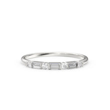 Load image into Gallery viewer, Alternating Baguette Round Diamond Wedding Ring / Baguette Ring / 14k Stacking  Ring / Half Eternity Diamond Ring / Petite Stackable Ring