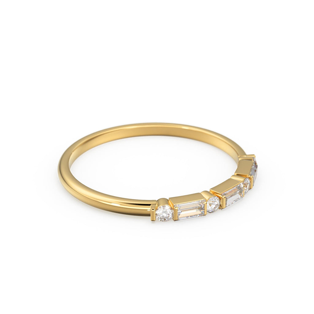 Alternating Baguette Round Diamond Wedding Ring / Baguette Ring / 14k Stacking  Ring / Half Eternity Diamond Ring / Petite Stackable Ring
