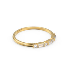 Load image into Gallery viewer, Alternating Baguette Round Diamond Wedding Ring / Baguette Ring / 14k Stacking  Ring / Half Eternity Diamond Ring / Petite Stackable Ring
